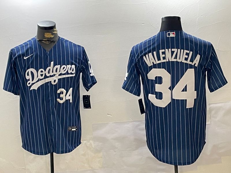 Men Los Angeles Dodgers #34 Valenzuela Blue Stripe Game 2024 Nike MLB Jersey style 11208->los angeles dodgers->MLB Jersey